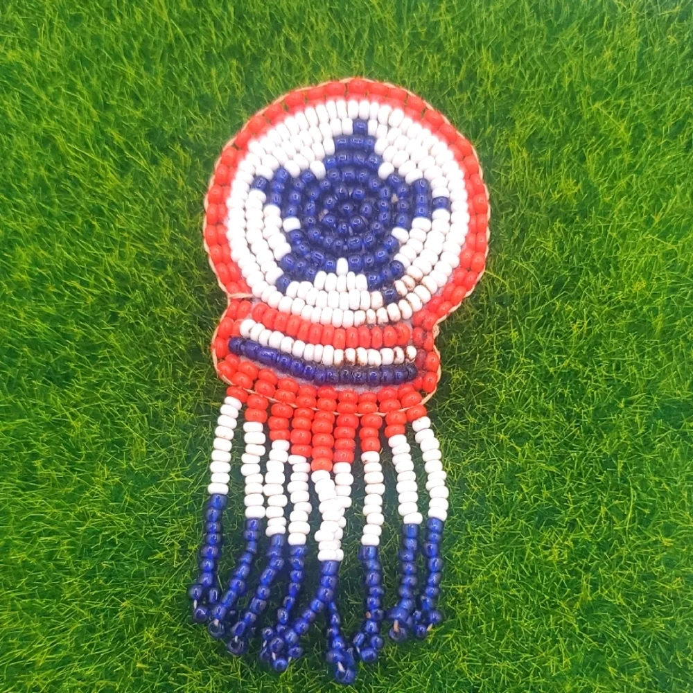 Seed Beaded Star Brooch in Red, White,‎ and Blue B441